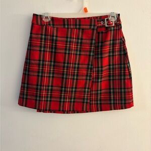 Brandy Melville Red Black Tartan Plaid Mini Skirt, Preppy Schoolgirl, size 2-4